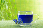 blue tea in cup on plants' background